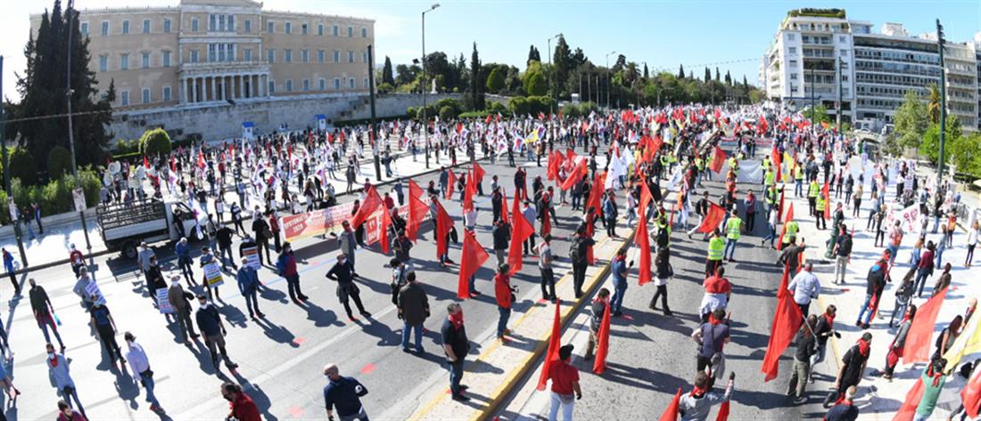 Πρωτομαγιά - κορονοϊός: αυτοκόλλητα για τήρηση αποστάσεων κόλλησε το ΠΑΜΕ