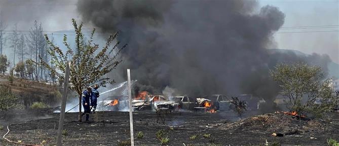 Φωτιά στην Βιομηχανική Περιοχή Τρίπολης, κάηκαν ολοσχερώς οχήματα (βίντεο)