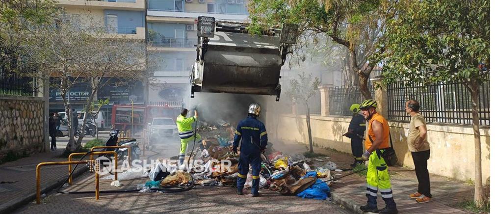 Χανιά: Απορριματοφόρο έπιασε φωτιά δίπλα σε σχολεία (εικόνες)
