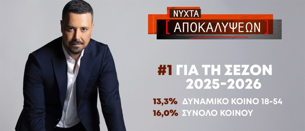 Στην κορυφή της τηλεθέασης η εκπομπή "Νύχτα Αποκαλύψεων" με τον Πέτρο Κουσουλό για τη σεζόν 2025-2026