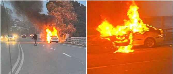 Παραλιακή: Αυτοκίνητο εν κινήσει τυλίχθηκε στις φλόγες