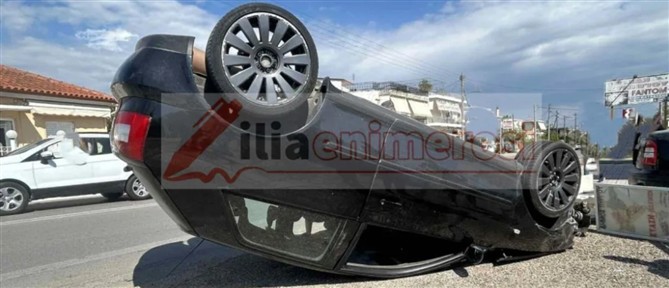 Πύργος: ΙΧ ανετράπη μετά από σφοδρή σύγκρουση