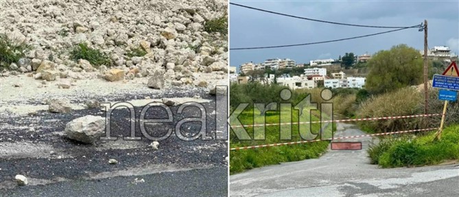 Αποκλεισμοί δρόμων και κατολισθήσεις σε Ηράκλειο και Χανιά λόγω έντονης βροχόπτωσης (εικόνες)