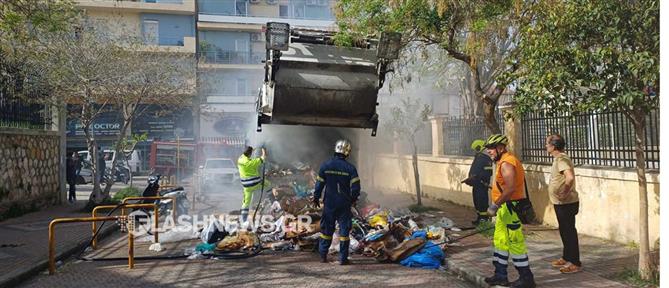 Χανιά: Απορριματοφόρο έπιασε φωτιά δίπλα σε σχολεία (εικόνες)