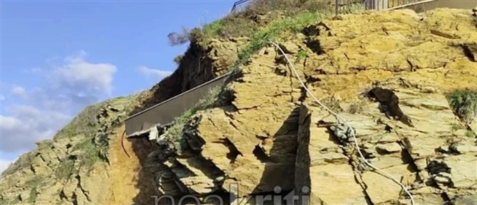 Κατολίσθηση στην Αγία Πελαγία - Υποχώρησε τμήμα μπαλκονιού σε ξενοδοχείο (βίντεο)